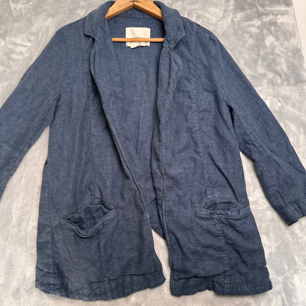 Anthropologie Linen Blend Blazer 4 Navy Blue Asymmetrical‎ Back Avant Garde Boho